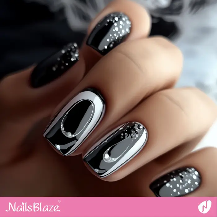 Abstract Dark Nails with Embellishment | Dark Nails - NB6583