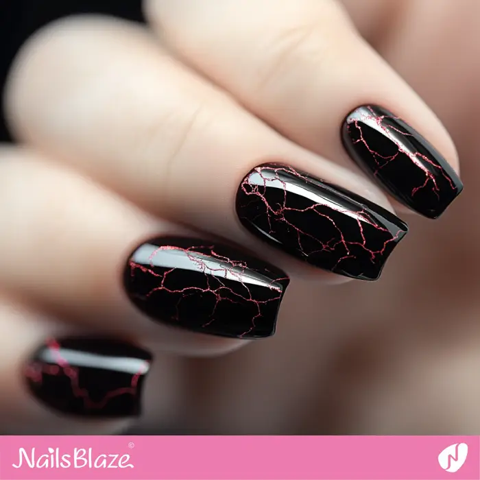 Dark Nails with Red Crackles | Dark Nails - NB6585