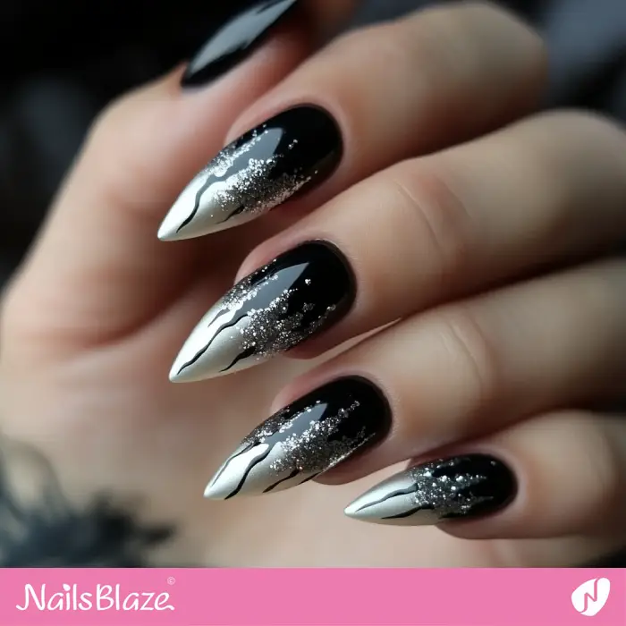 Dark Nails Design with Silver Tips | Dark Nails - NB6586