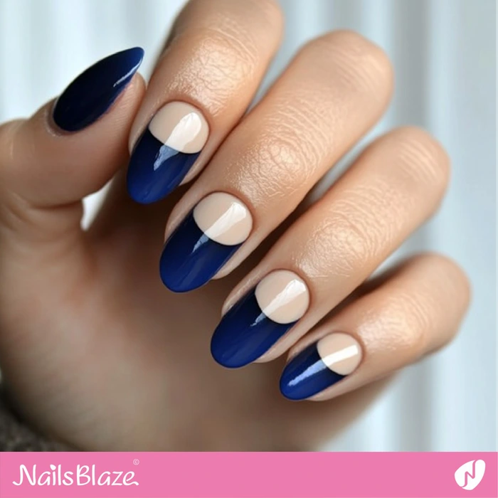 Half-Moon Manicure Design for Navy Blue Nails | Half-Moon Nails - NB5558