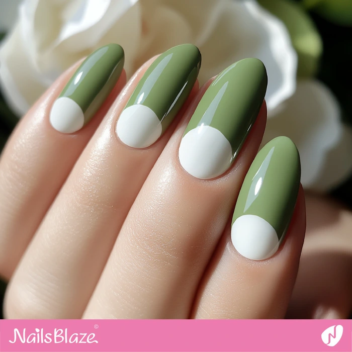 Sage Green Nails Half-Moon Design | Half-Moon Nails - NB5559