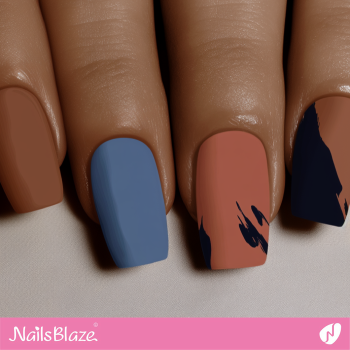 Abstract Design for Mocha Mousse and Cornflower Blue Nails | Color of the Year 2025 - NB6905