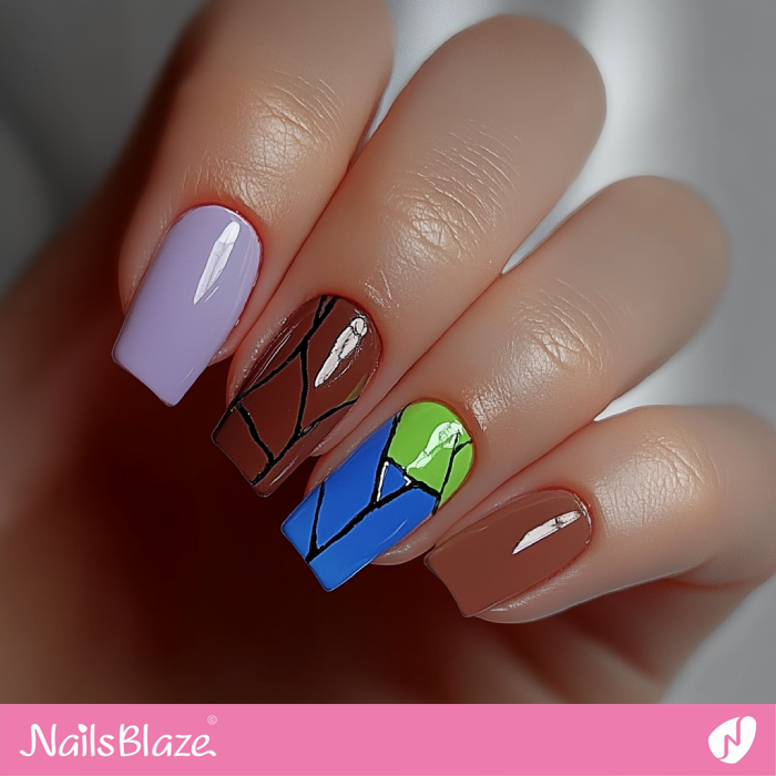 Mocha Mousse and Cornflower Blue Nails Abstract Design | Color of the Year 2025 - NB6907