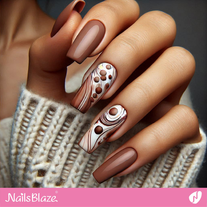 Long Mocha Mousse Nails with Abstract Shapes | Color of the Year 2025 - NB6908