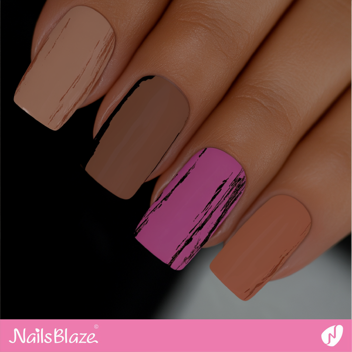 Short Square Mocha Mousse Nails Abstract Design | Color of the Year 2025 - NB6911