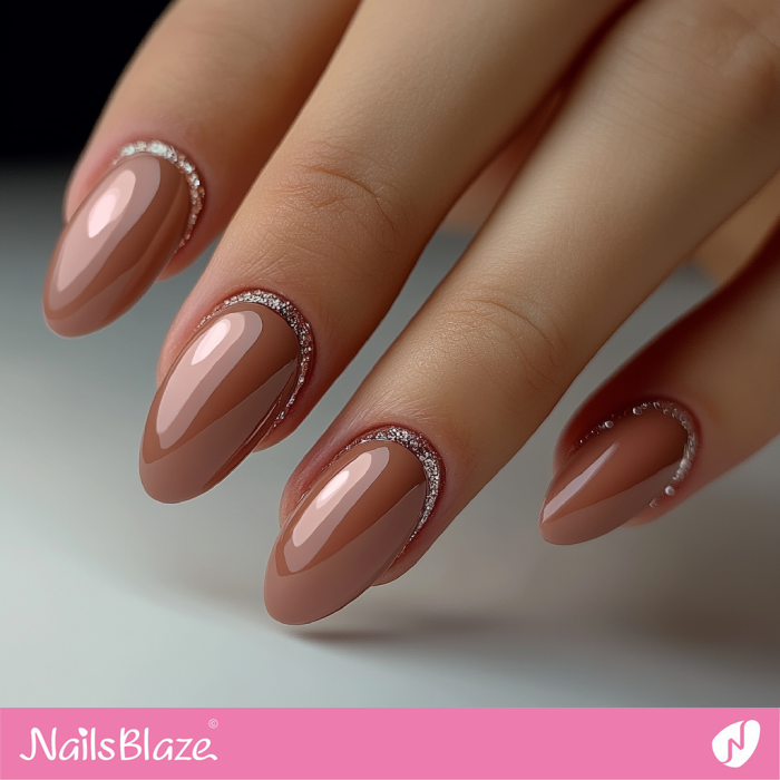 Classy Mocha Mousse Nails with Glitter Cuff | Color of the Year 2025 - NB6916