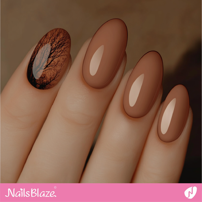 Bare Tree Design for Classy Mocha Mousse Nails | Color of the Year 2025 - NB6926