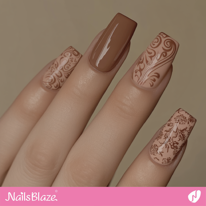 Classy Mocha Mousse Nails with Filigree Art | Color of the Year 2025 - NB6917