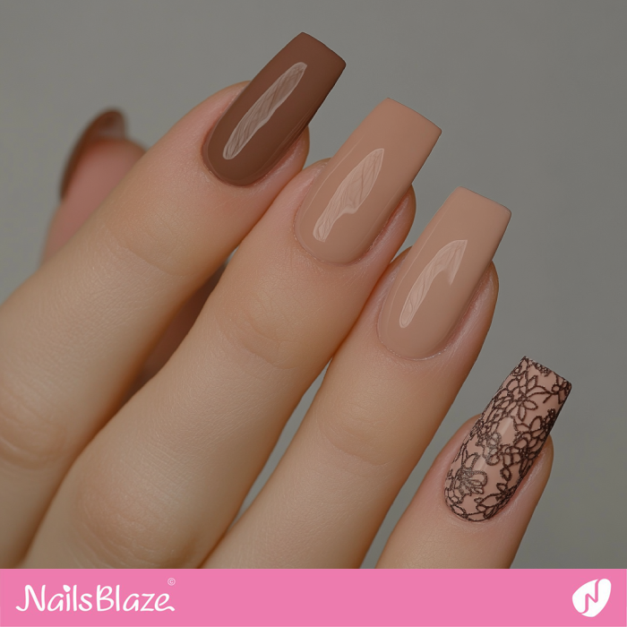 Classy Mocha Mousse Nails and Lace Accent | Color of the Year 2025 - NB6919