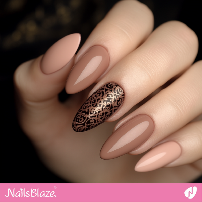 Mehndi Accent for Classy Mocha Mousse Nails | Color of the Year 2025 - NB6924