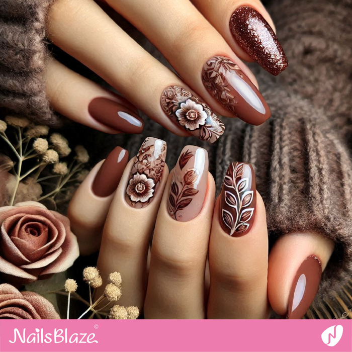 Floral Mocha Mousse Nails | Color of the Year 2025 - NB6928