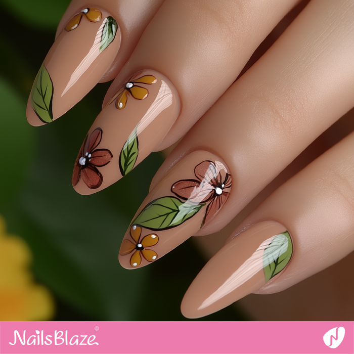 Easy Mocha Mousse Floral Nails Design | Color of the Year 2025 - NB6937