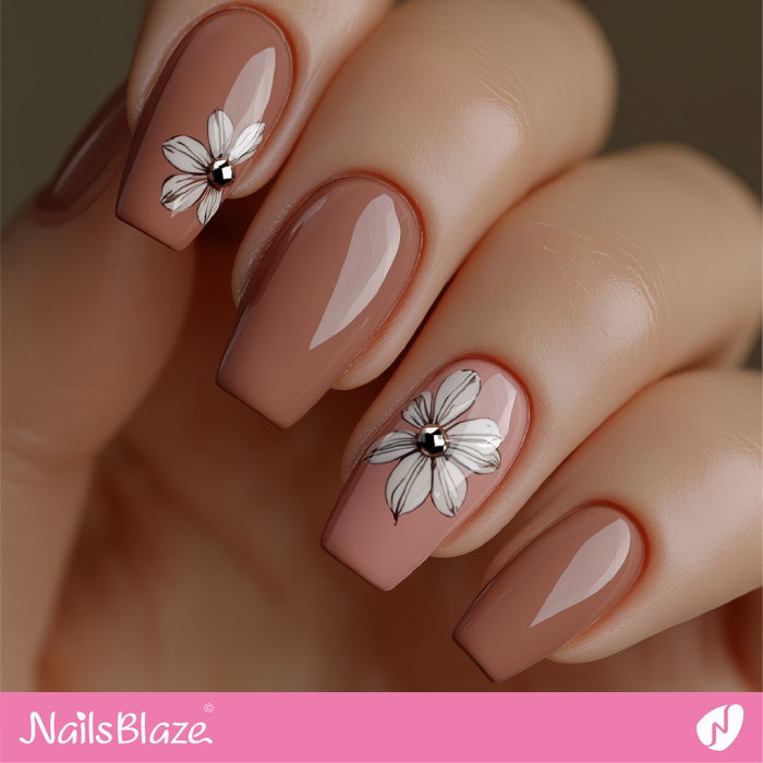 Simple Flower Design for Mocha Mousse Nails | Color of the Year 2025 - NB6941