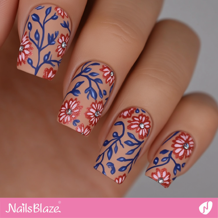 Flower Pattern for Matte Mocha Mousse Nails | Color of the Year 2025 - NB6929