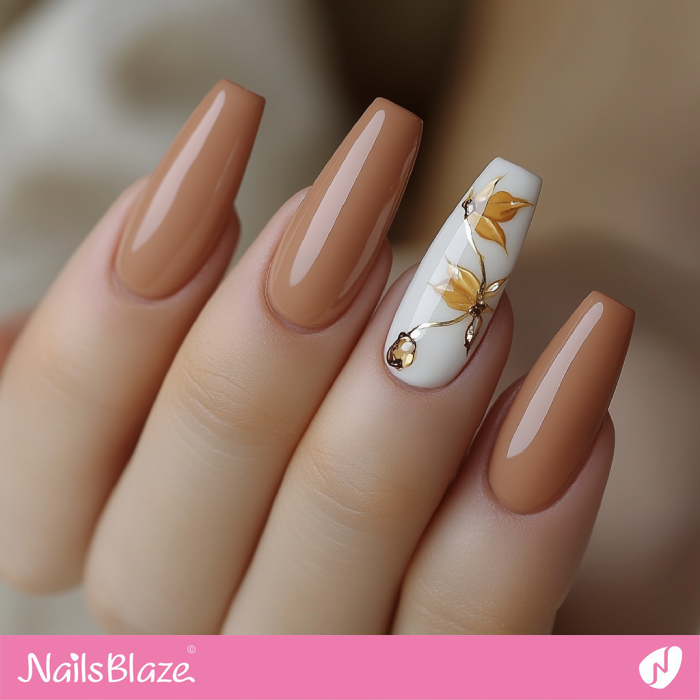 Stylish Flower Accent for Mocha Mousse Nails | Color of the Year 2025 - NB6935