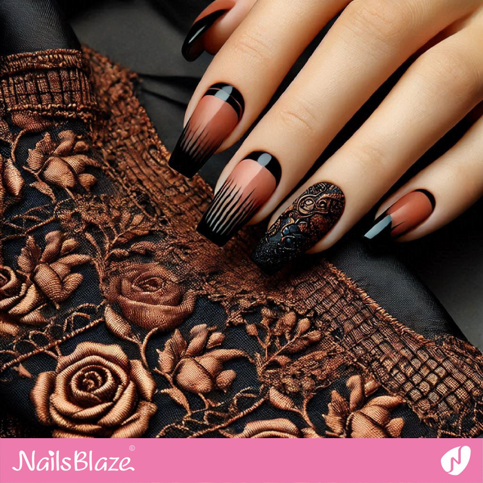 Black French for Mocha Mousse Nails Design | Color of the Year 2025 - NB6944