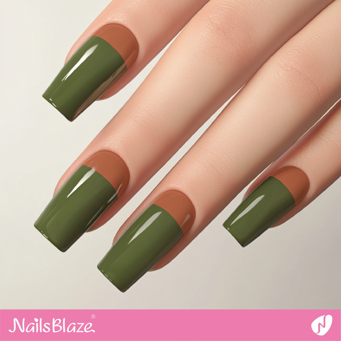 Green and Mocha Mousse French Manicure Design | Color of the Year 2025 - NB6958