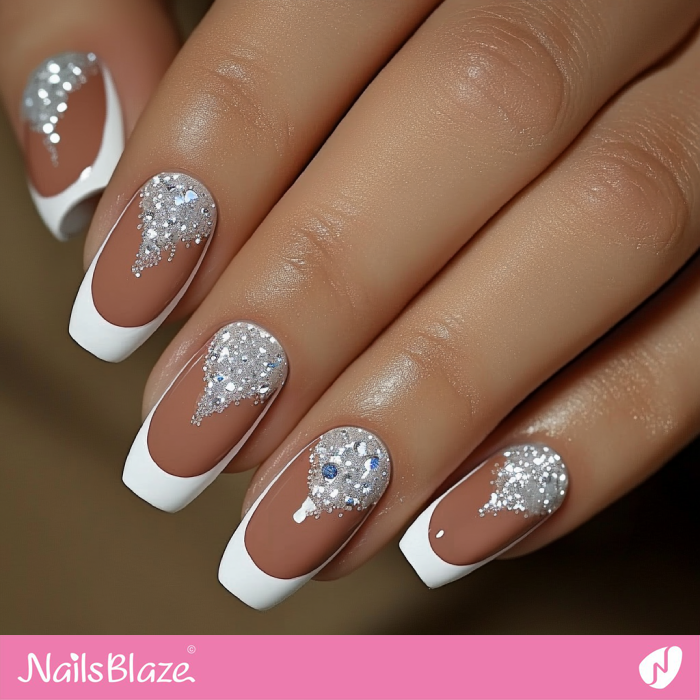 White Tip Mocha Mousse Nails with Embellishment | Color of the Year 2025 - NB6945