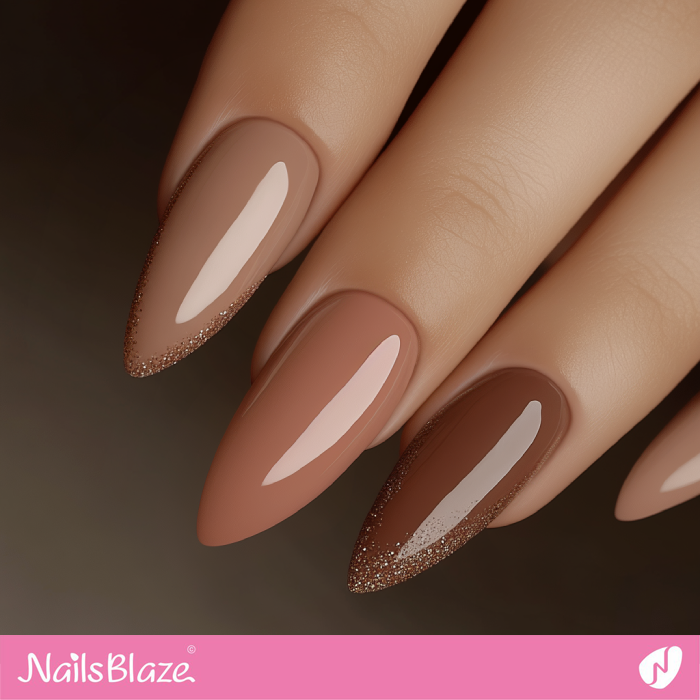 Glitter French Tip for Mocha Mousse Nails Design | Color of the Year 2025 - NB6950