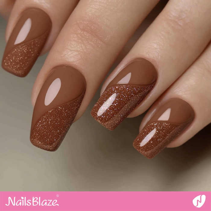 Mocha Mousse Glitter Swirl Nails Design | Color of the Year 2025 - NB6966