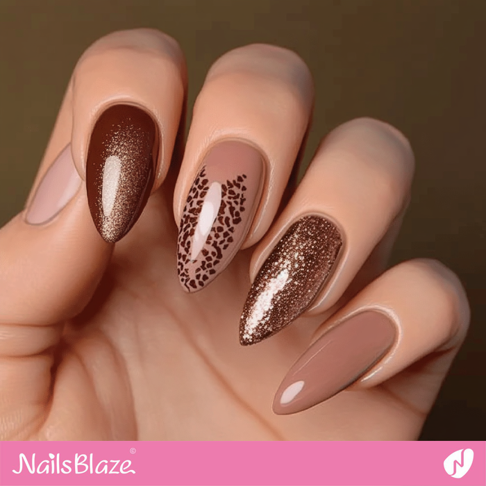 Mocha Mousse Glitter Embellished Nails | Color of the Year 2025 - NB6967