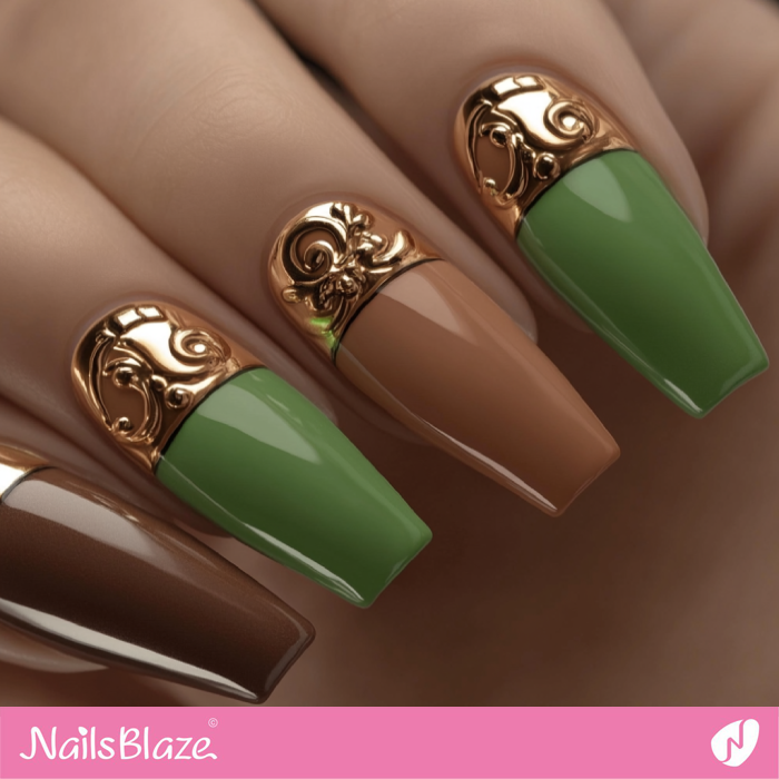 Mocha Mousse and Green Nails Luxury Reverse French | Color of the Year 2025 - NB6995