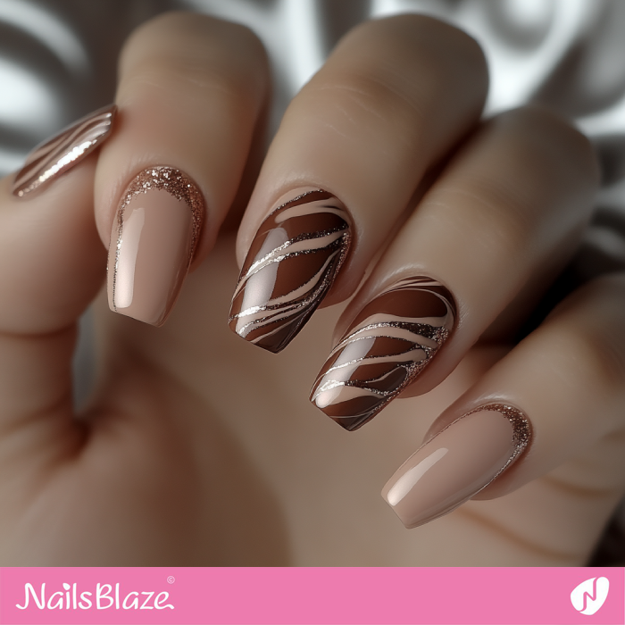 Luxury Mocha Mousse Nails Swirl Design | Color of the Year 2025 - NB6996