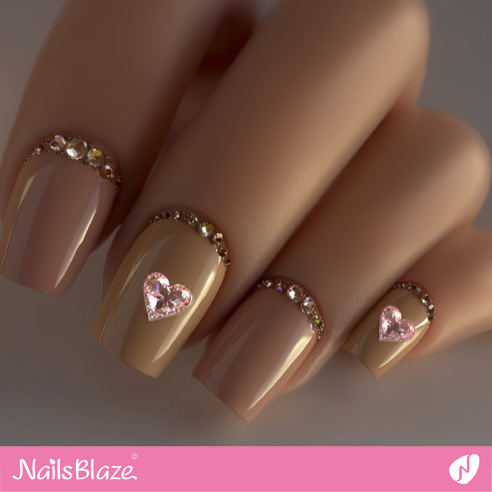 Short Luxury Mocha Mousse Nails with Hearts | Color of the Year 2025 - NB6997