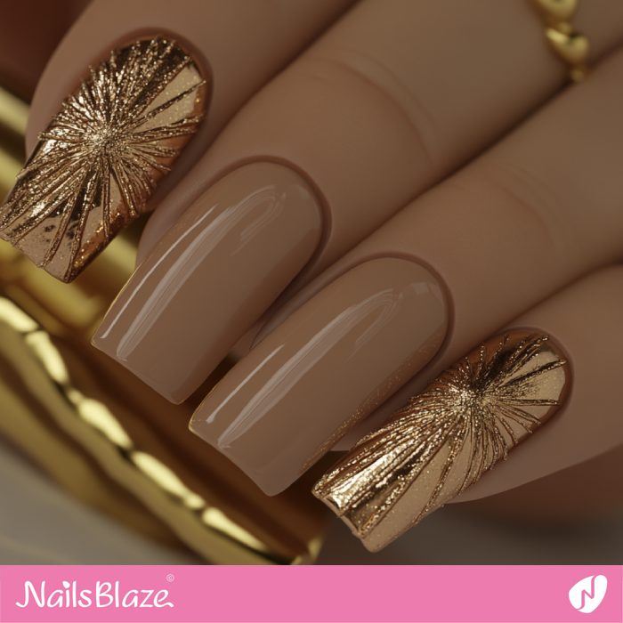 Luxury Mocha Mousse Nails with Gold Accents | Color of the Year 2025 - NB6975