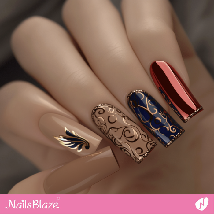 Filigree Design for Luxury Mocha Mousse Nails | Color of the Year 2025 - NB6977