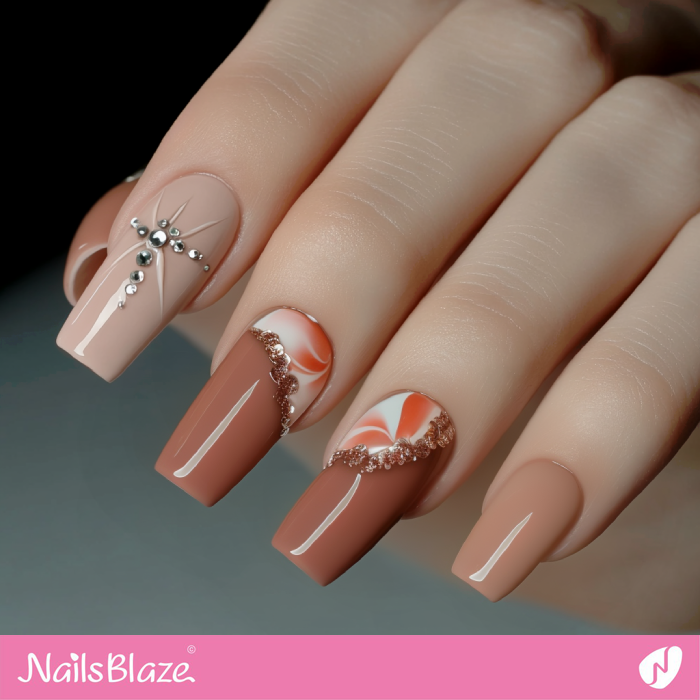 Embellished Luxury Mocha Mousse Nails | Color of the Year 2025 - NB6981