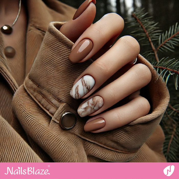 Short Mocha Mousse Marble Nails | Color of the Year 2025 - NB6999