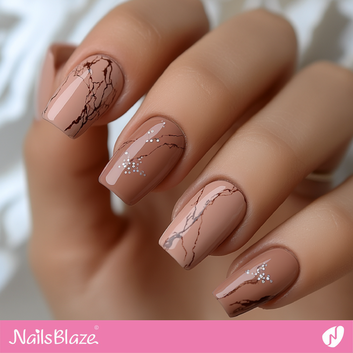 Mocha Mousse Marble Nails with Confetti | Color of the Year 2025 - NB7000