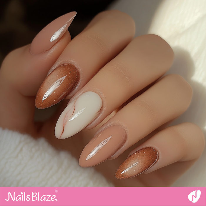 Subtle Mocha Mousse Marble and Shimmer Nails Design | Color of the Year 2025 - NB7002