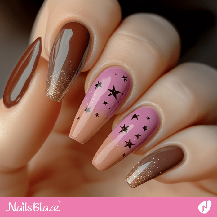 Ombre Mocha Mousse Nails with Stars | Color of the Year 2025 - NB7012