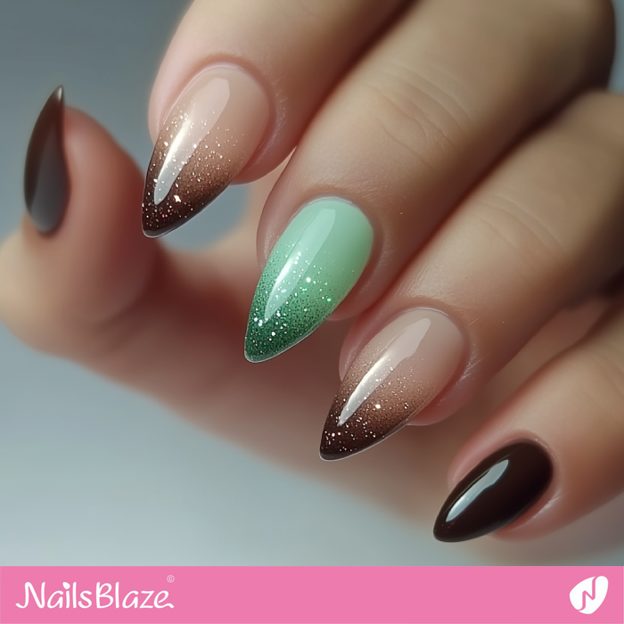 Ombre Glitter Mocha Mousse and Green Nails Design | Color of the Year 2025 - NB7017