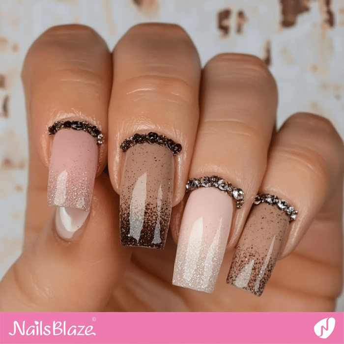 Ombre Mocha Mousse Nails Rhinestone Design | Color of the Year 2025 - NB7018