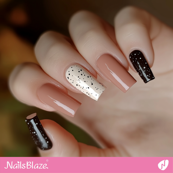 Polka Dot Design for Square Mocha Mousse Nails | Color of the Year 2025 - NB7023