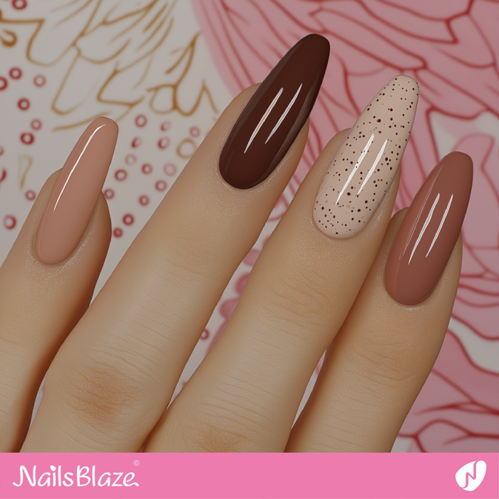 Long Mocha Mousse Nails with Polka Dot Accent | Color of the Year 2025 - NB7034