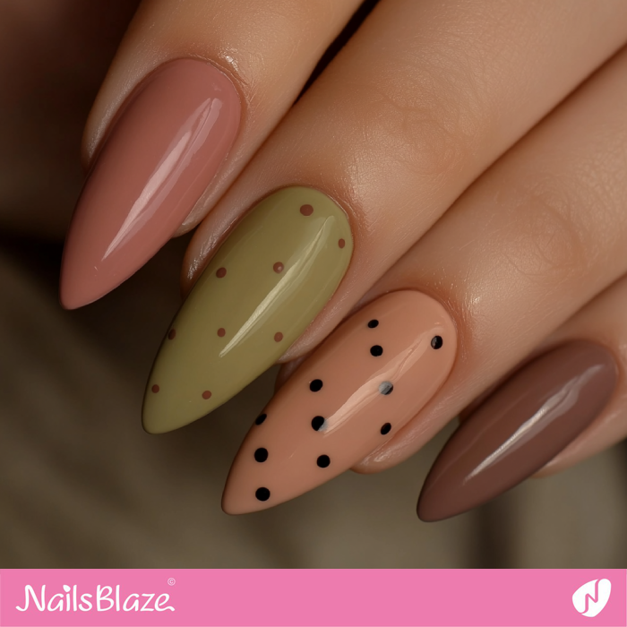 Dot Design for Long Almond Mocha Mousse Nails | Color of the Year 2025 - NB7024