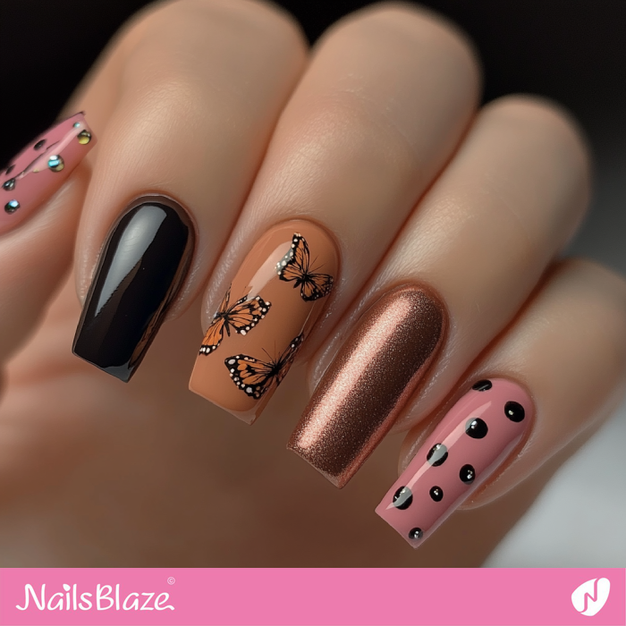 Mismatched Polka Dot Mocha Mousse Nails | Color of the Year 2025 - NB7025