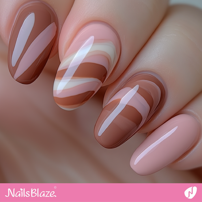 Swirl Mocha Mousse Design for Oval Nails | Color of the Year 2025 - NB7040