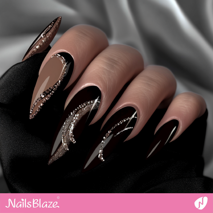 Rhinestone Swirls Design for Mocha Mousse Nails | Color of the Year 2025 - NB7049