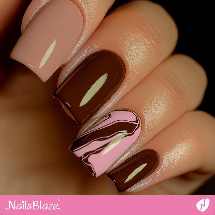 Mocha Mousse Nails with Swirl Accent | Color of the Year 2025 - NB7051