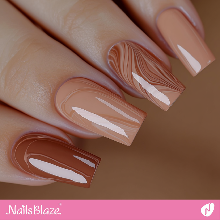 Square Nails Swirl Mocha Mousse Design | Color of the Year 2025 - NB7041