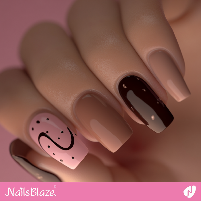 Polka Dot and Swirl Mocha Mousse Nails Design | Color of the Year 2025 - NB7042