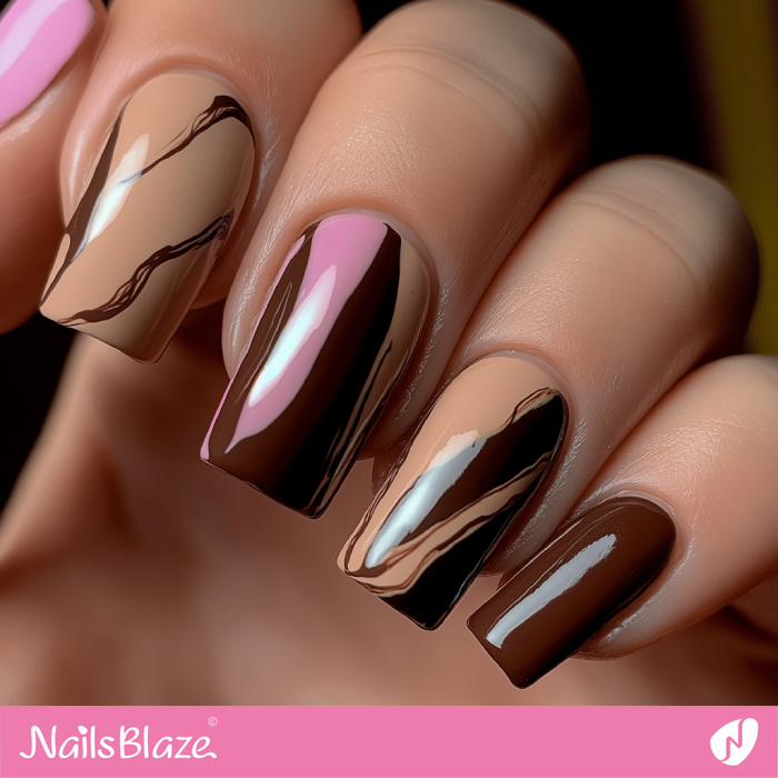 Swirl Design for Square Mocha Mousse Nails | Color of the Year 2025 - NB7044