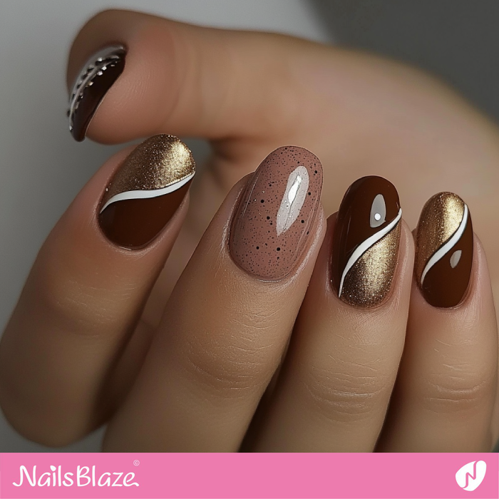 Subtle Dots and Swirls Design for Mocha Mousse Nails | Color of the Year 2025 - NB7045