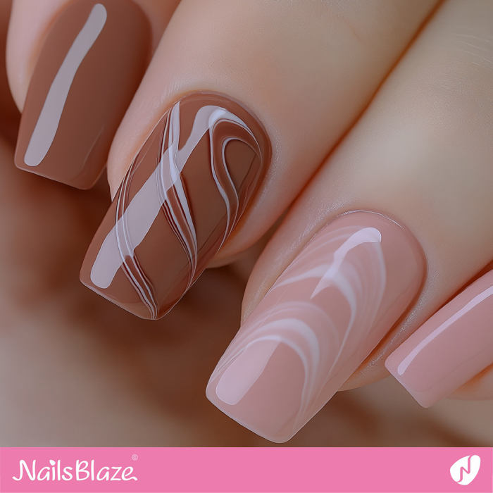 Glossy Swirl Mocha Mousse Nails | Color of the Year 2025 - NB7046