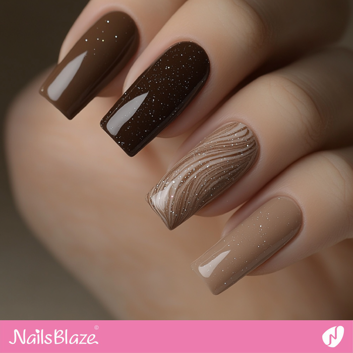 Sparkle Design for Swirl Mocha Mousse Nails | Color of the Year 2025 - NB7047